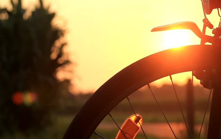 看夕阳的阳光透过轮胎视频素材