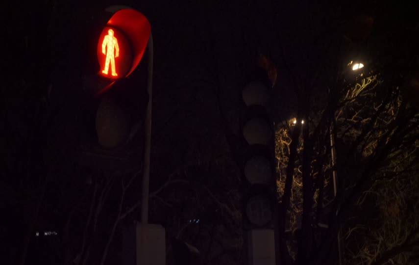 夜色中的红绿灯人行灯特写素材