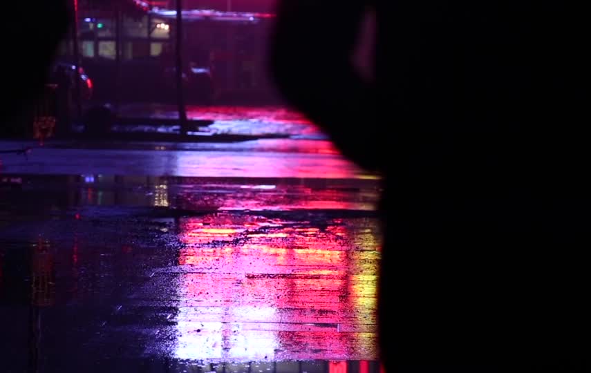 雨后夜晚街道的行人视频素材